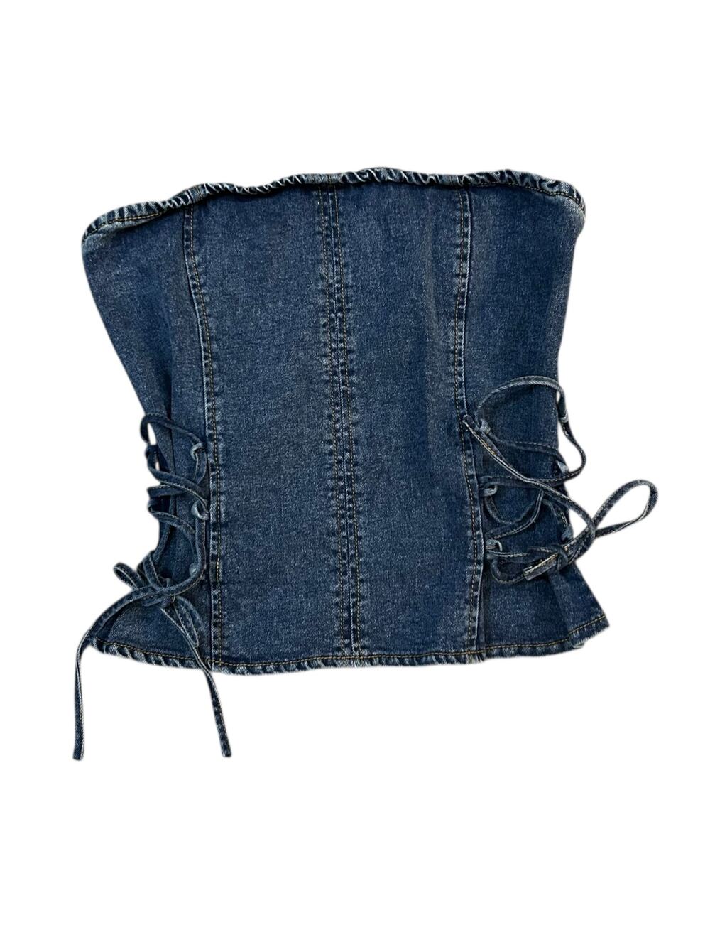 Lonestar Corset-Style Strapless Denim Top Womens Large Boho Festival Western